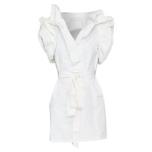 Lanvin white cotton wrap tiered ruffle dress